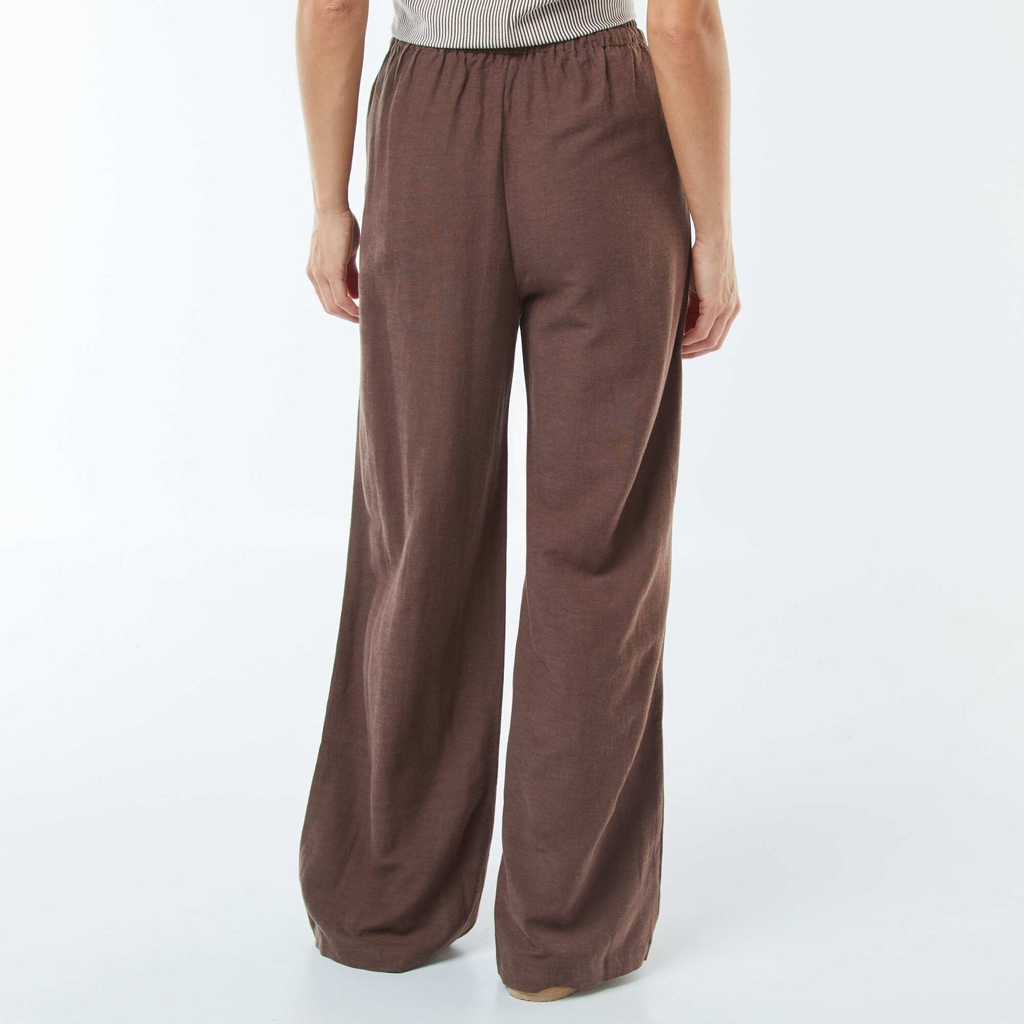 Linen-blend wide-leg trousers BROWN
