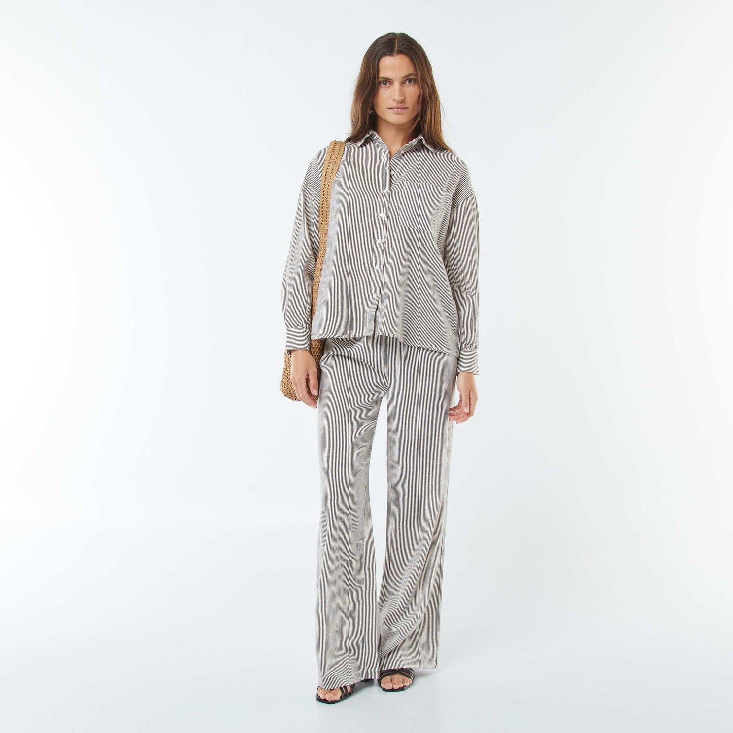 Linen-blend wide-leg trousers BEIGE