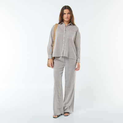 Linen-blend wide-leg trousers BEIGE