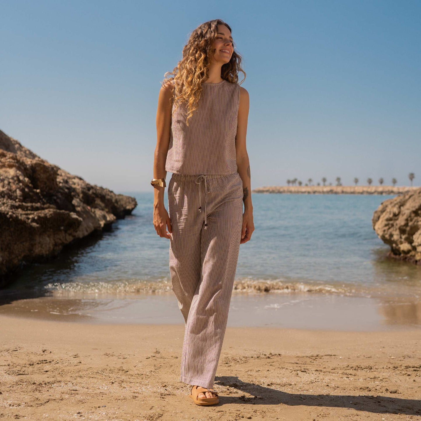 Linen-blend wide-leg trousers BEIGE