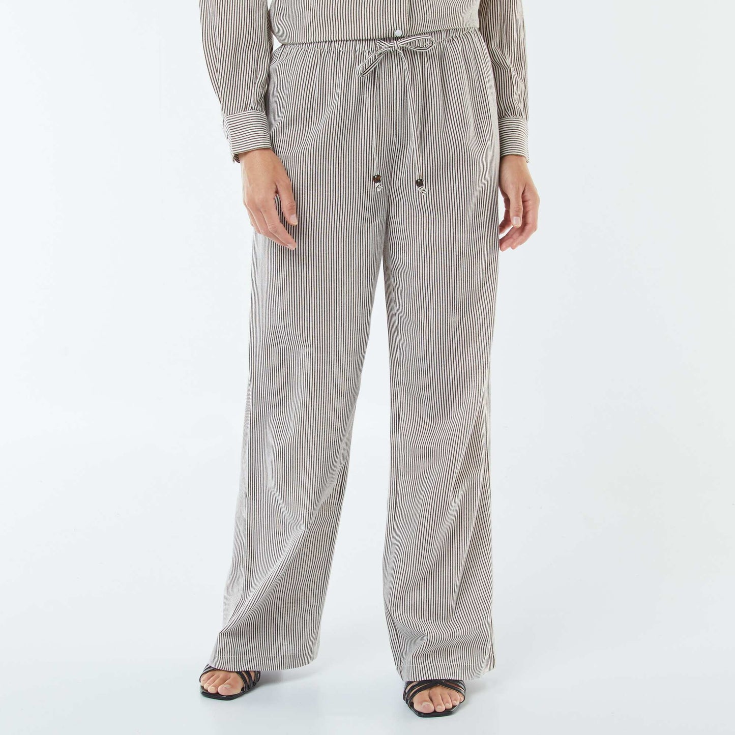Linen-blend wide-leg trousers BEIGE