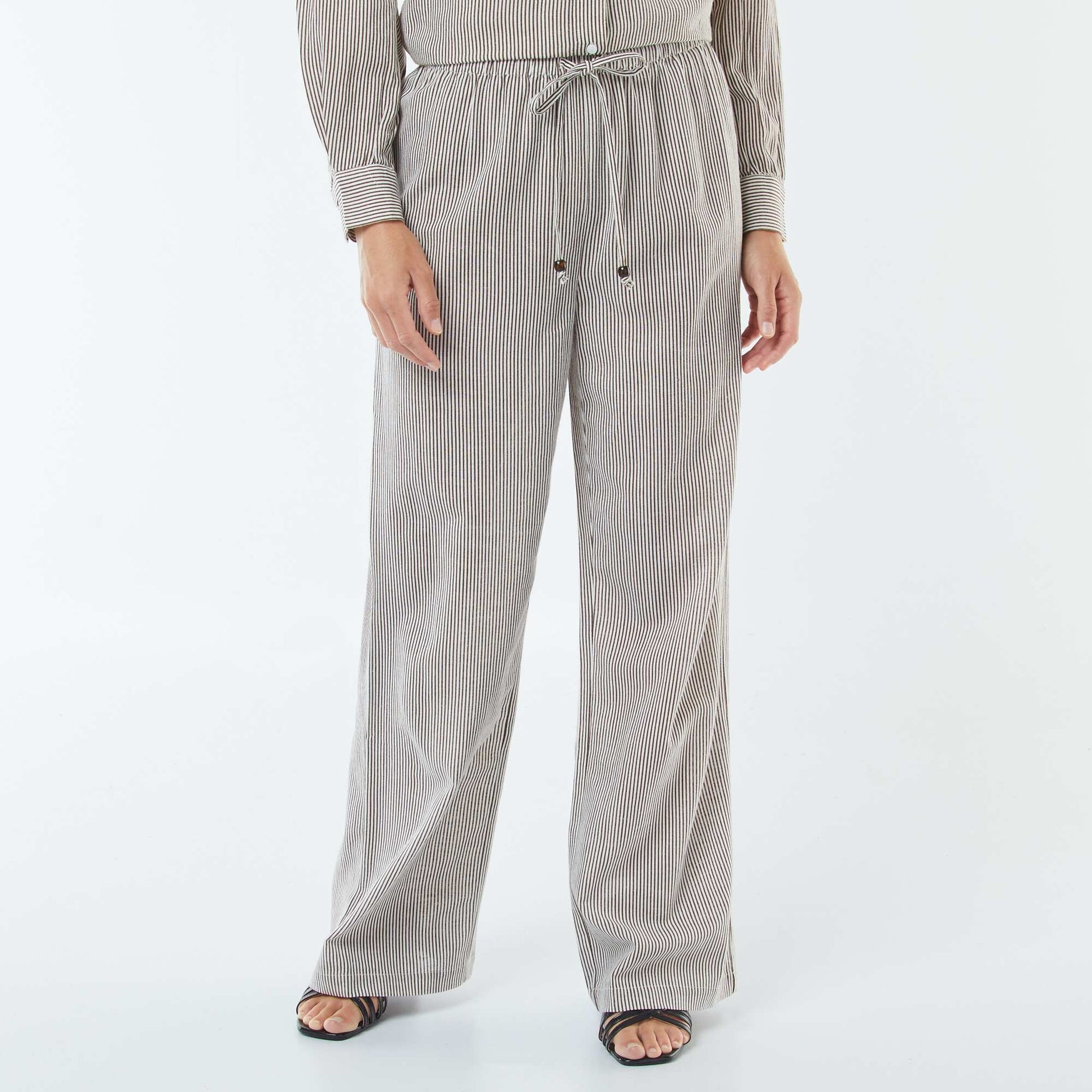 Linen-blend wide-leg trousers BEIGE