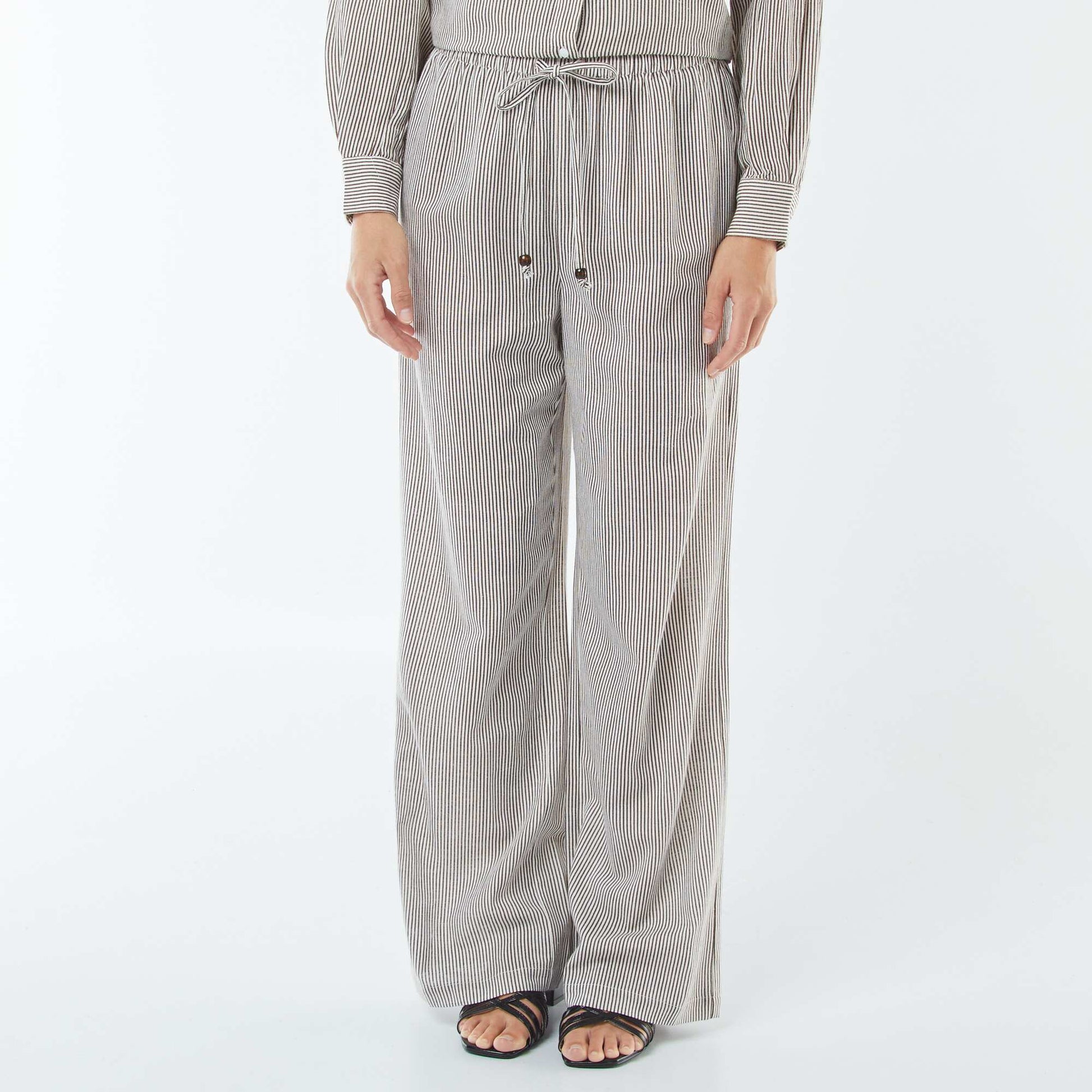 Linen-blend wide-leg trousers BEIGE