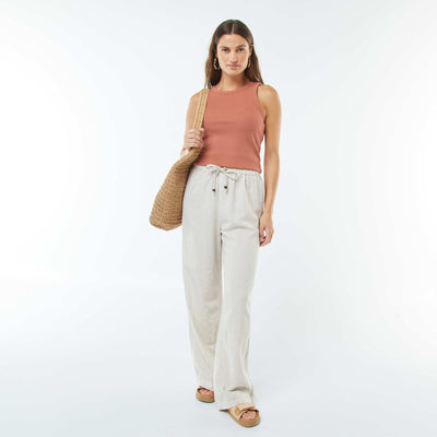 Linen-blend wide-leg trousers BEIGE