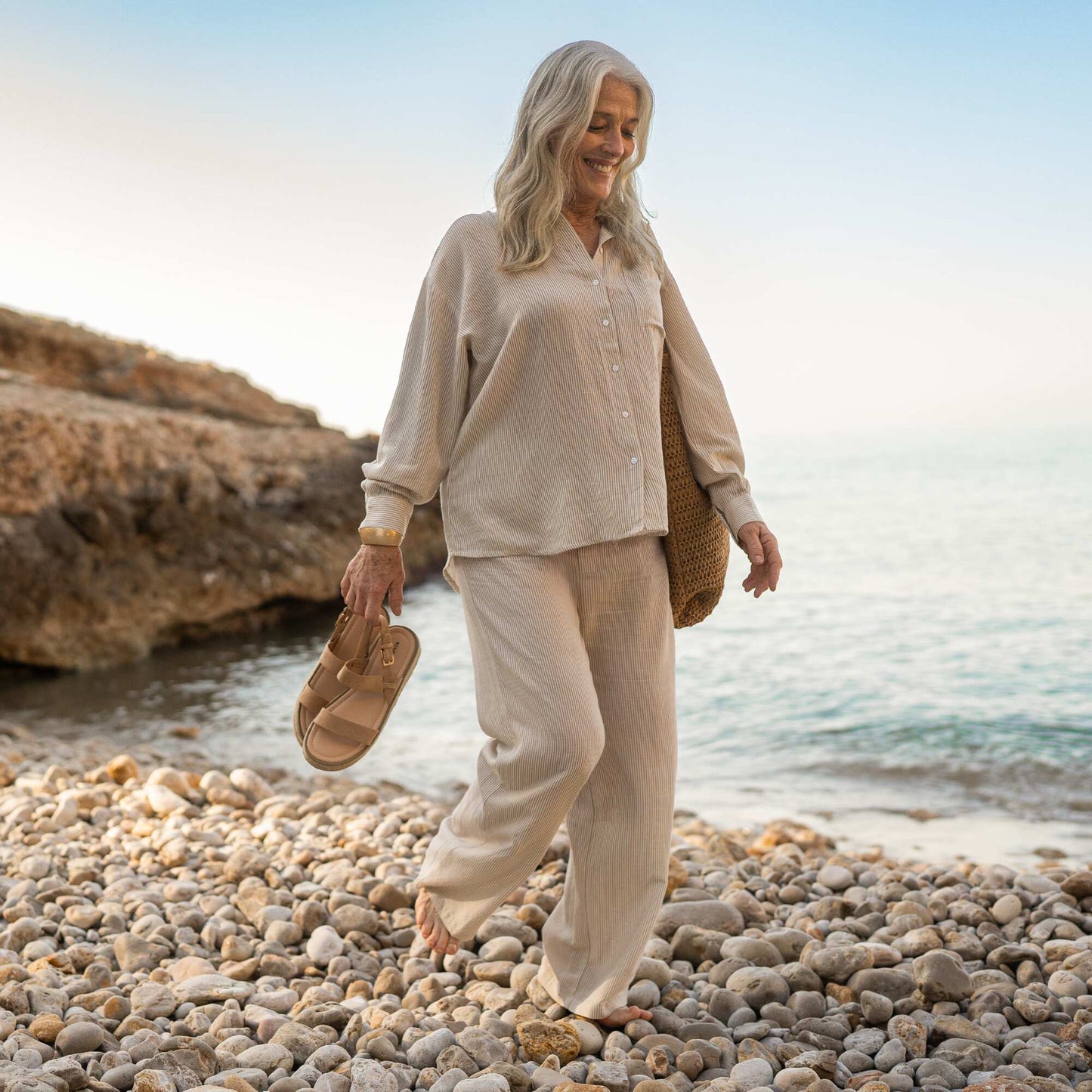 Linen-blend wide-leg trousers BEIGE