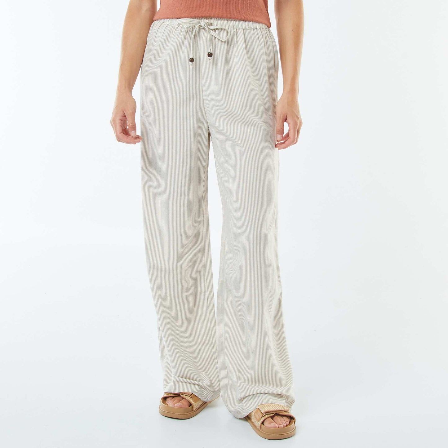 Linen-blend wide-leg trousers BEIGE