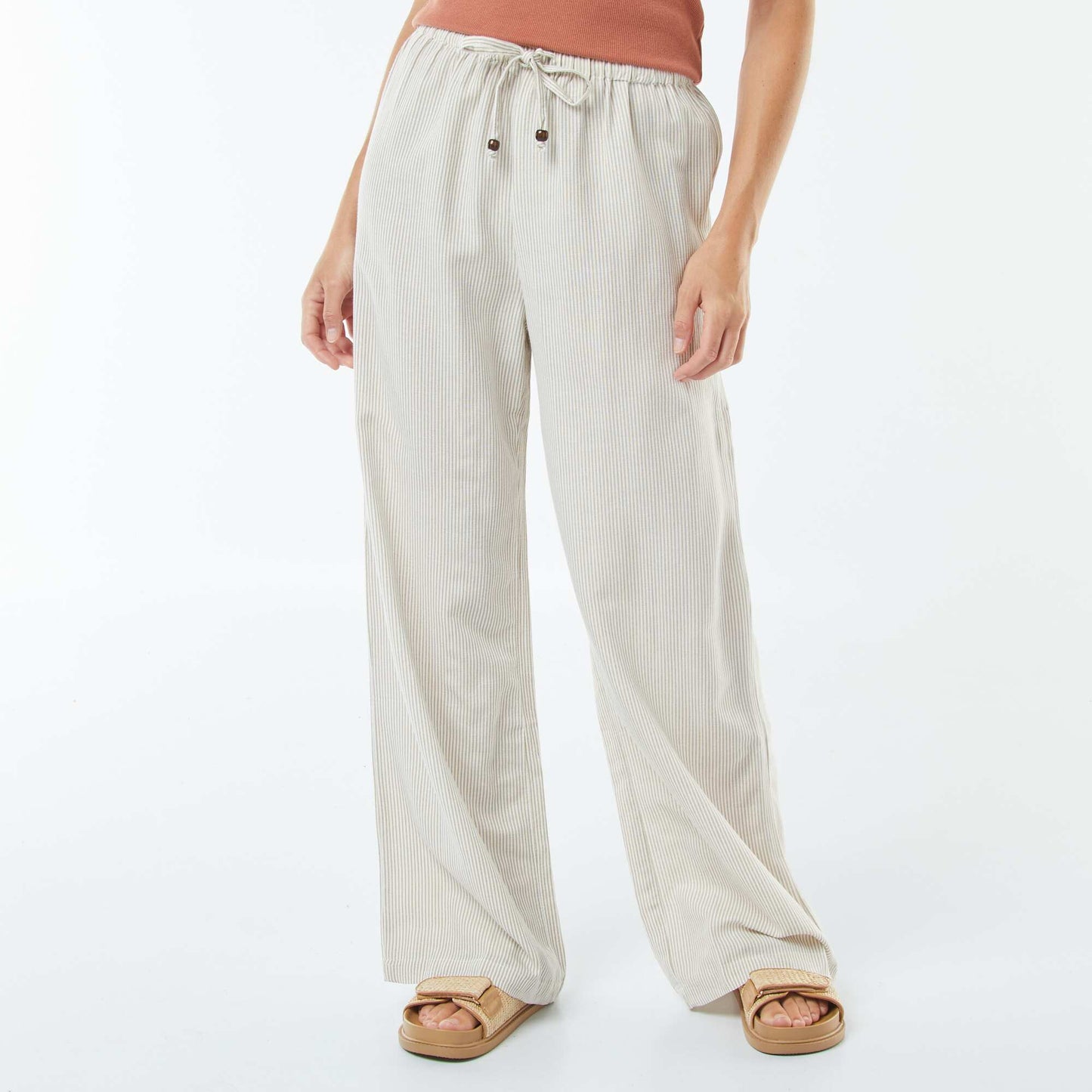 Linen-blend wide-leg trousers BEIGE