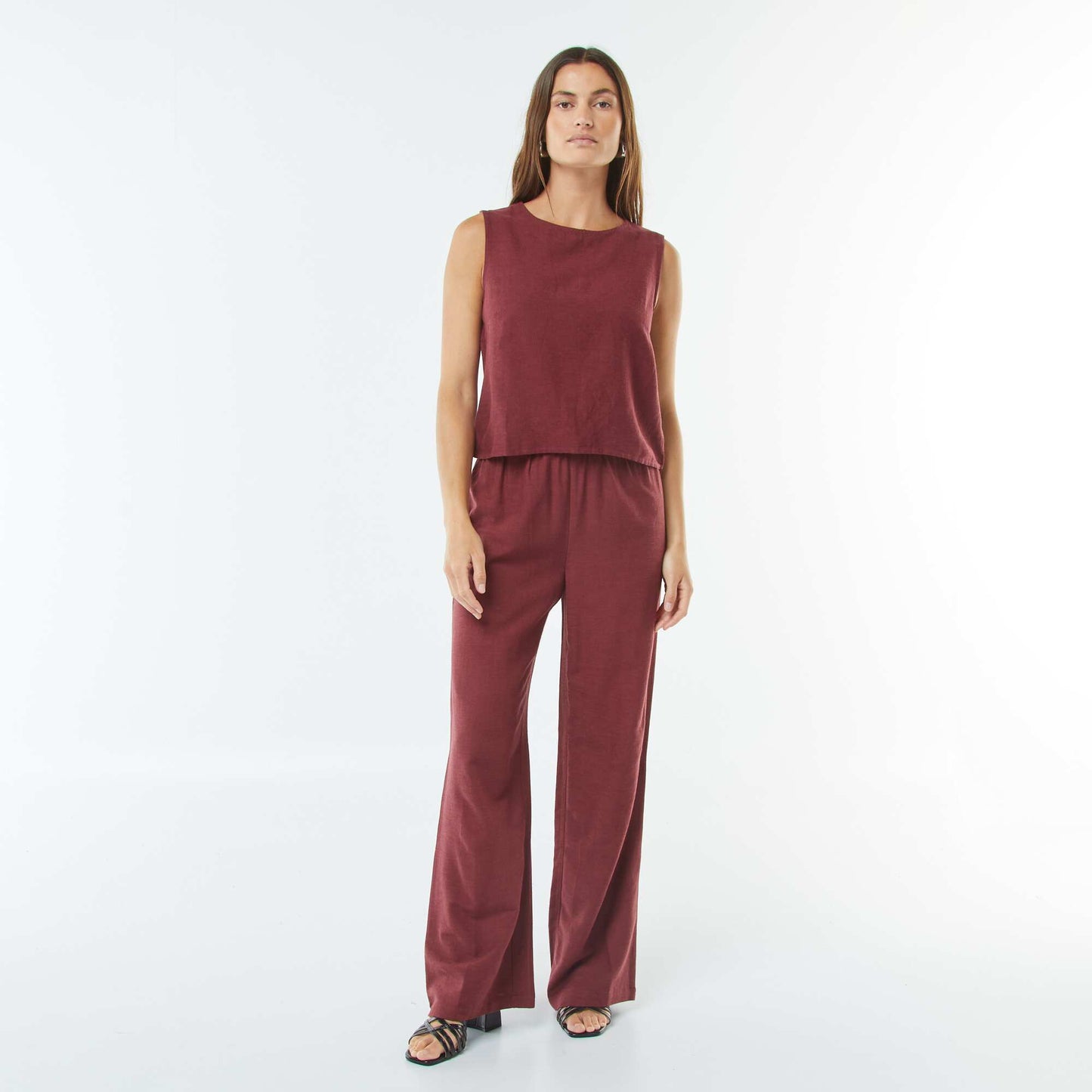 Linen-blend wide-leg trousers RED