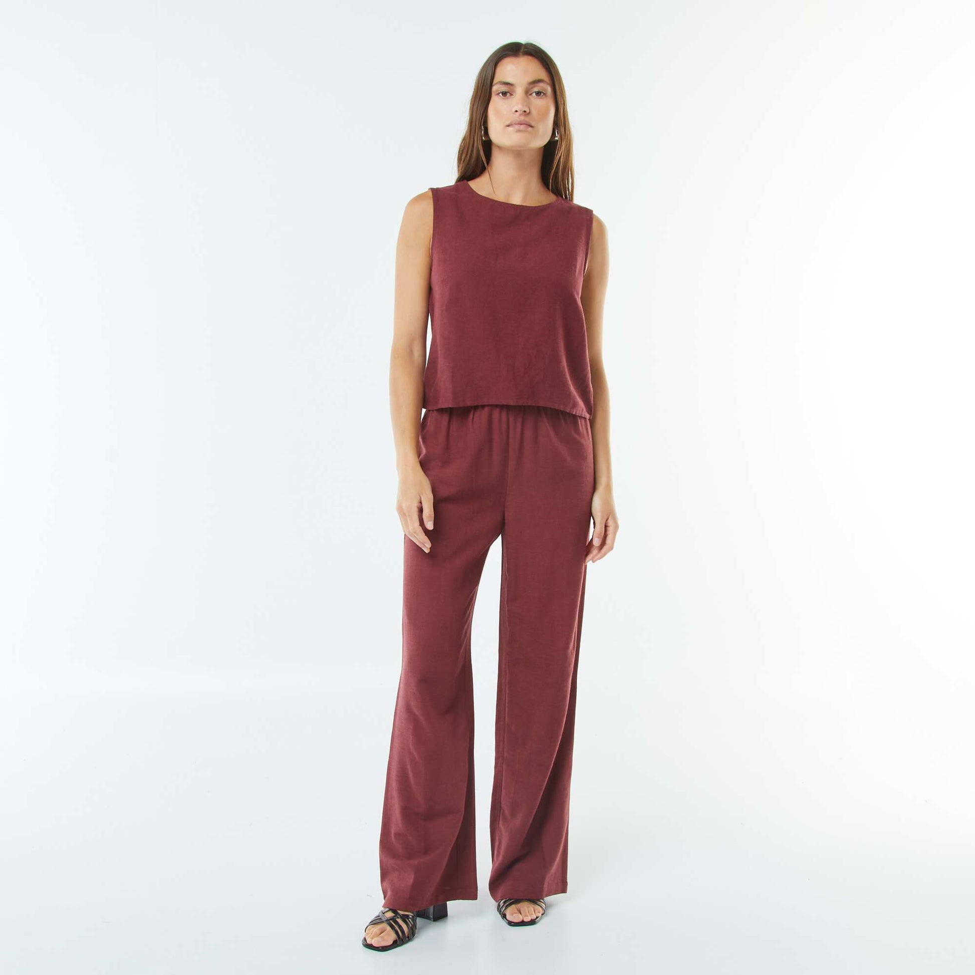 Linen-blend wide-leg trousers RED