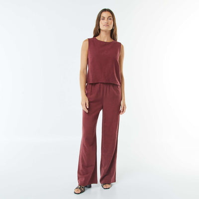 Linen-blend wide-leg trousers RED