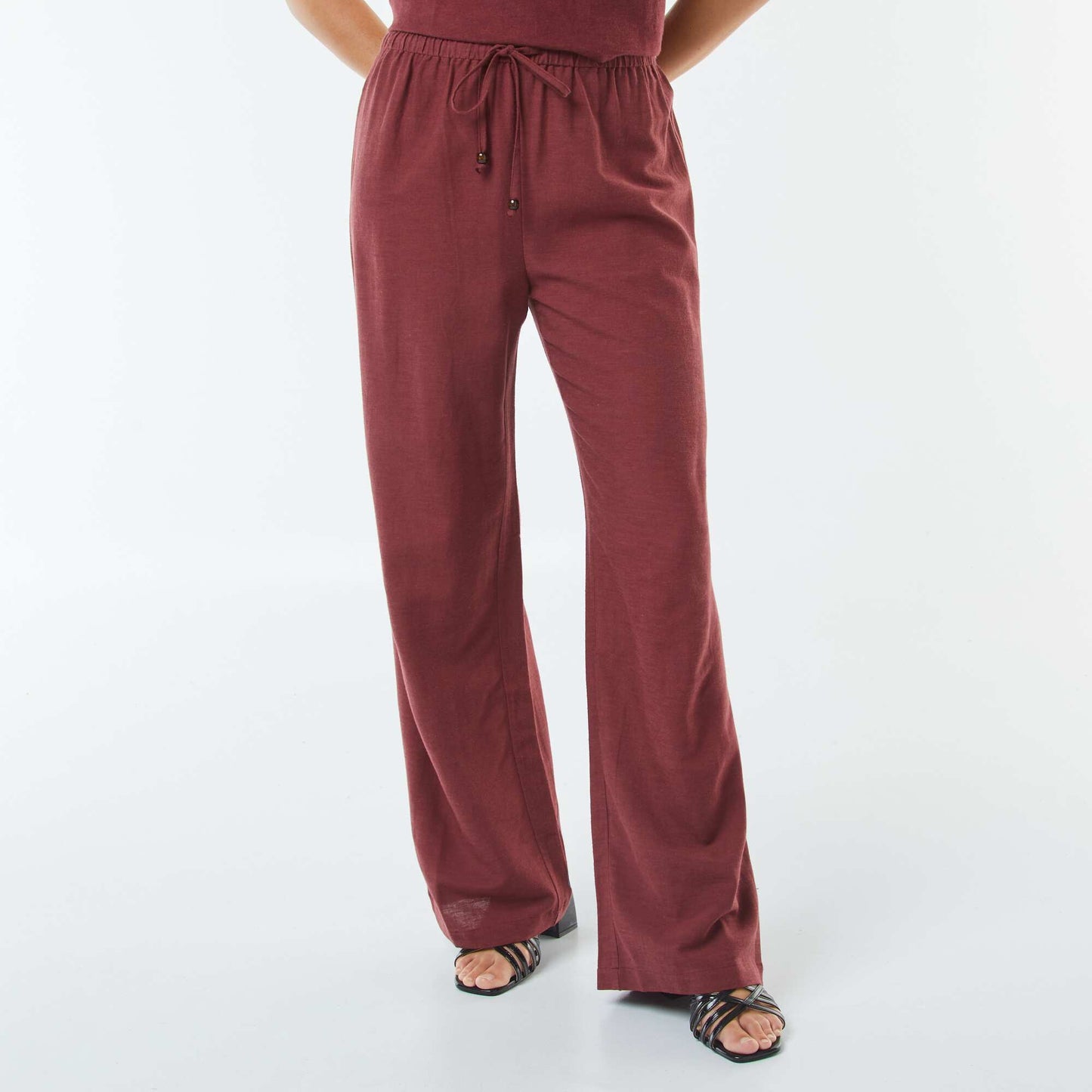 Linen-blend wide-leg trousers RED