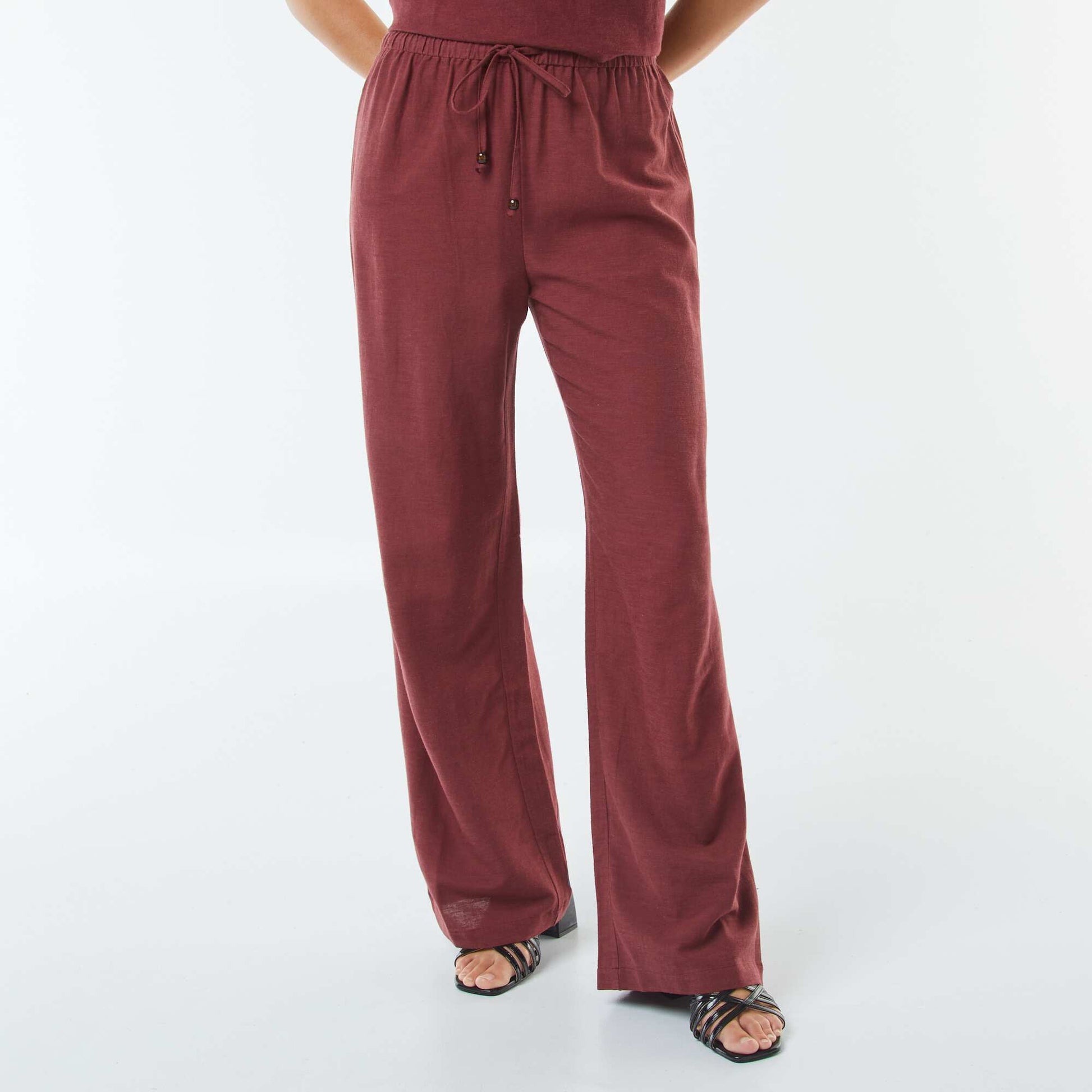Linen-blend wide-leg trousers RED