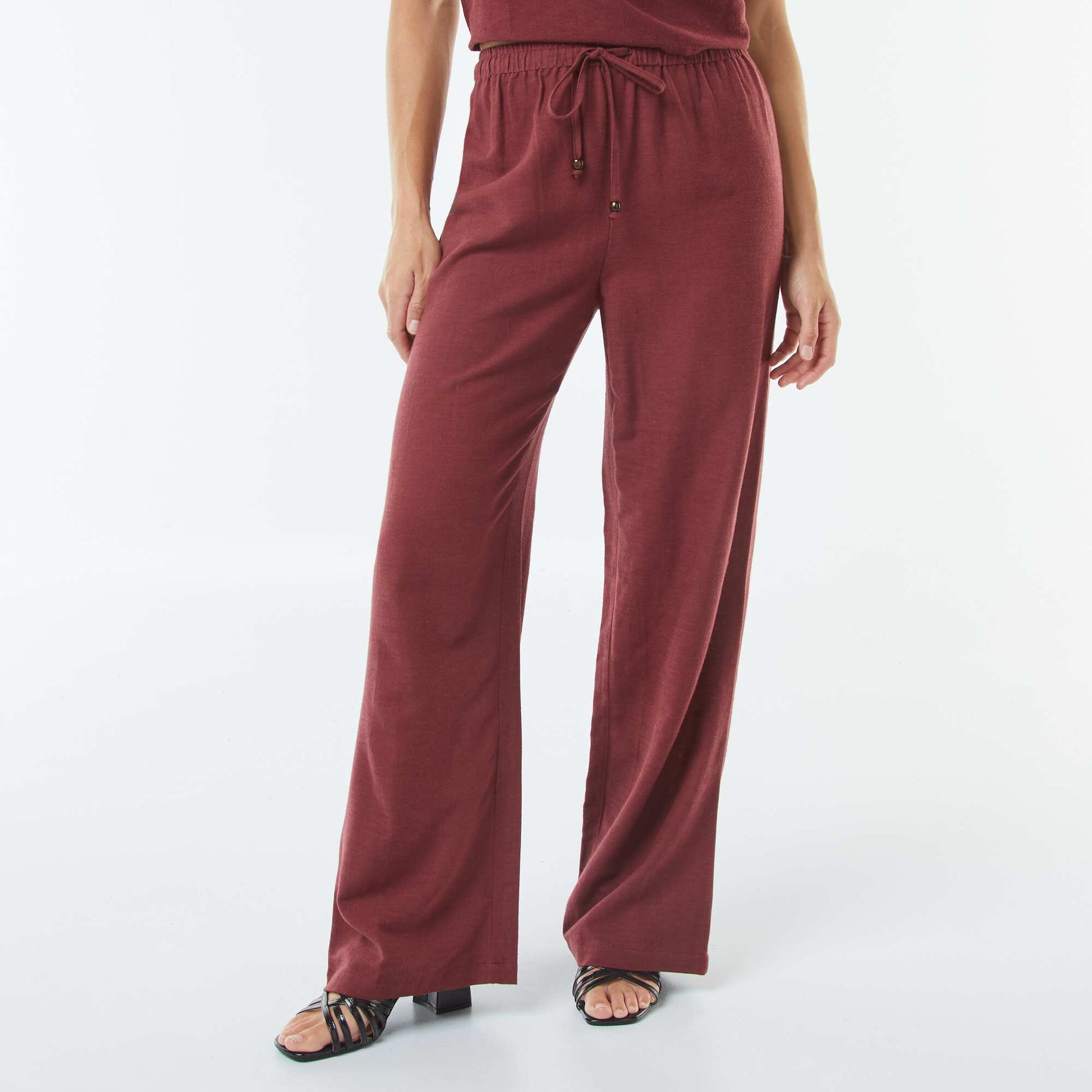 Linen-blend wide-leg trousers RED