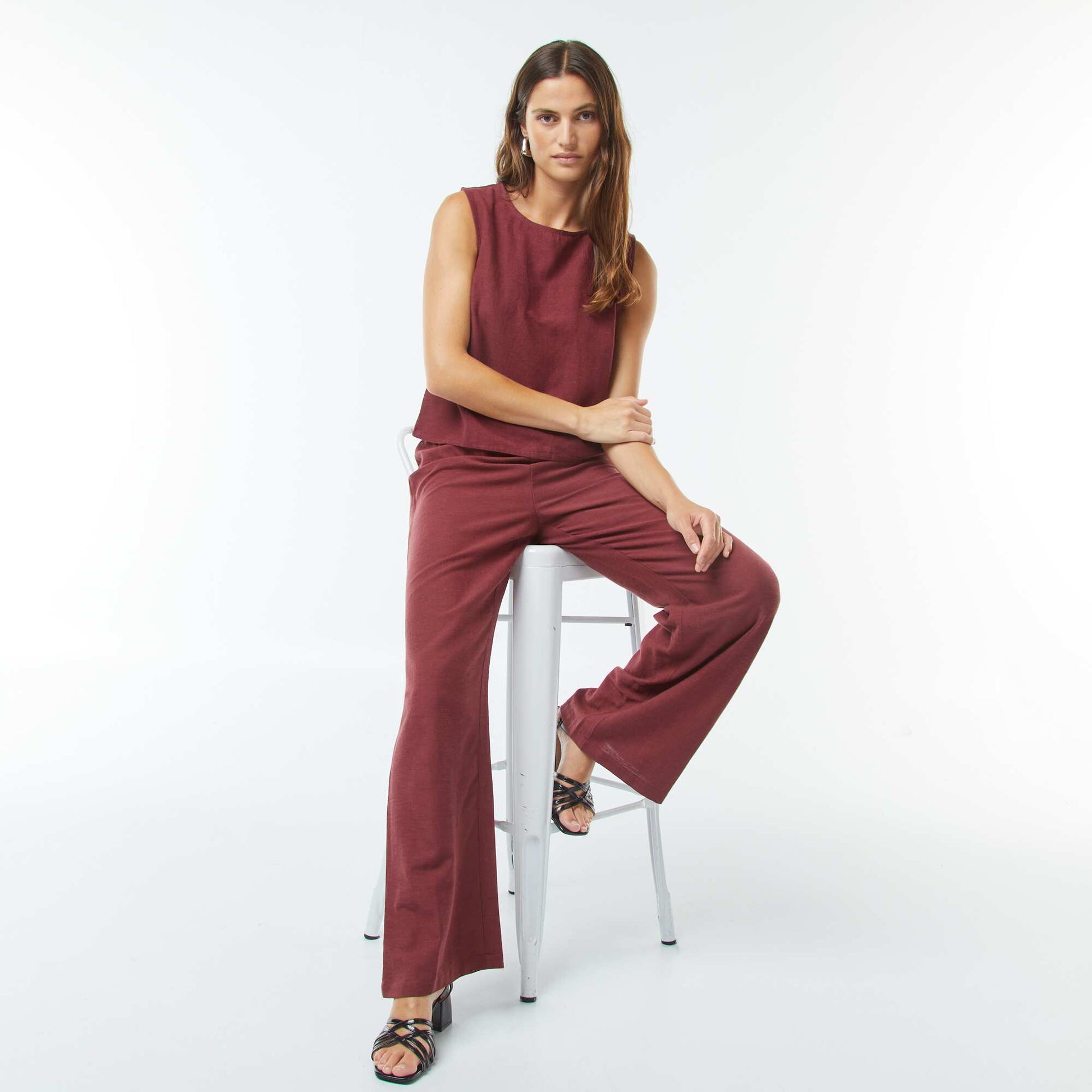 Linen-blend wide-leg trousers RED