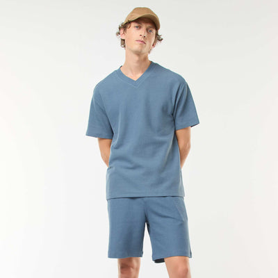 Sports shorts with fancy knit pockets BLUE