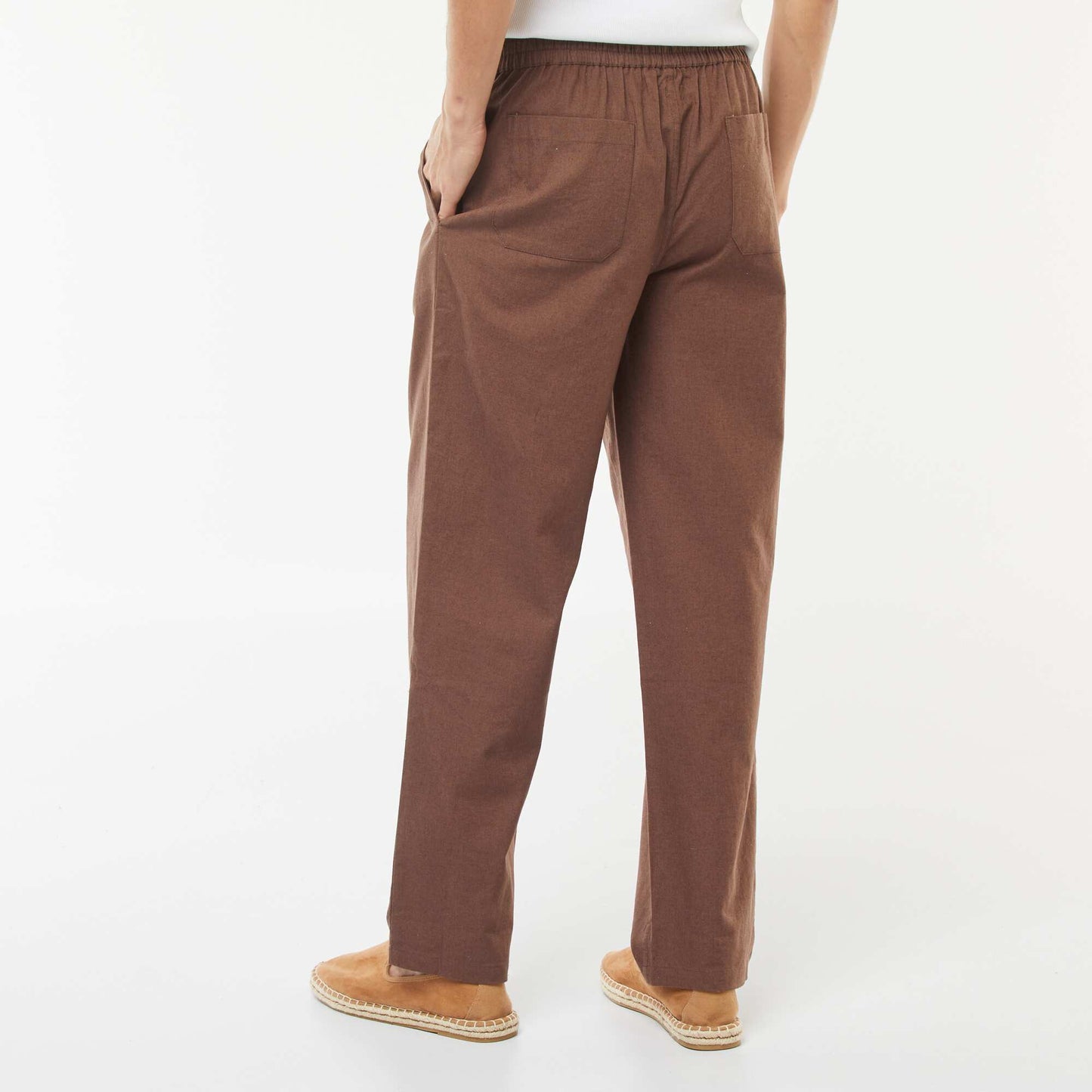 Straight cut linen-blend trousers BROWN