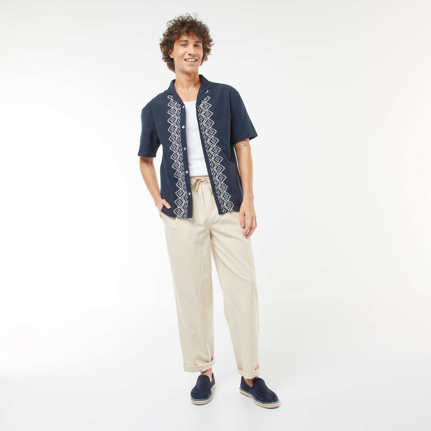 Straight cut linen-blend trousers BEIGE