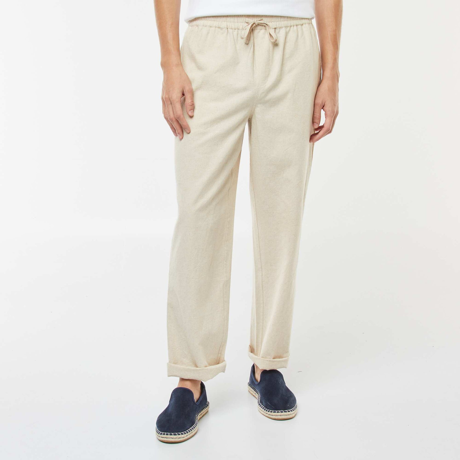 Straight cut linen-blend trousers BEIGE