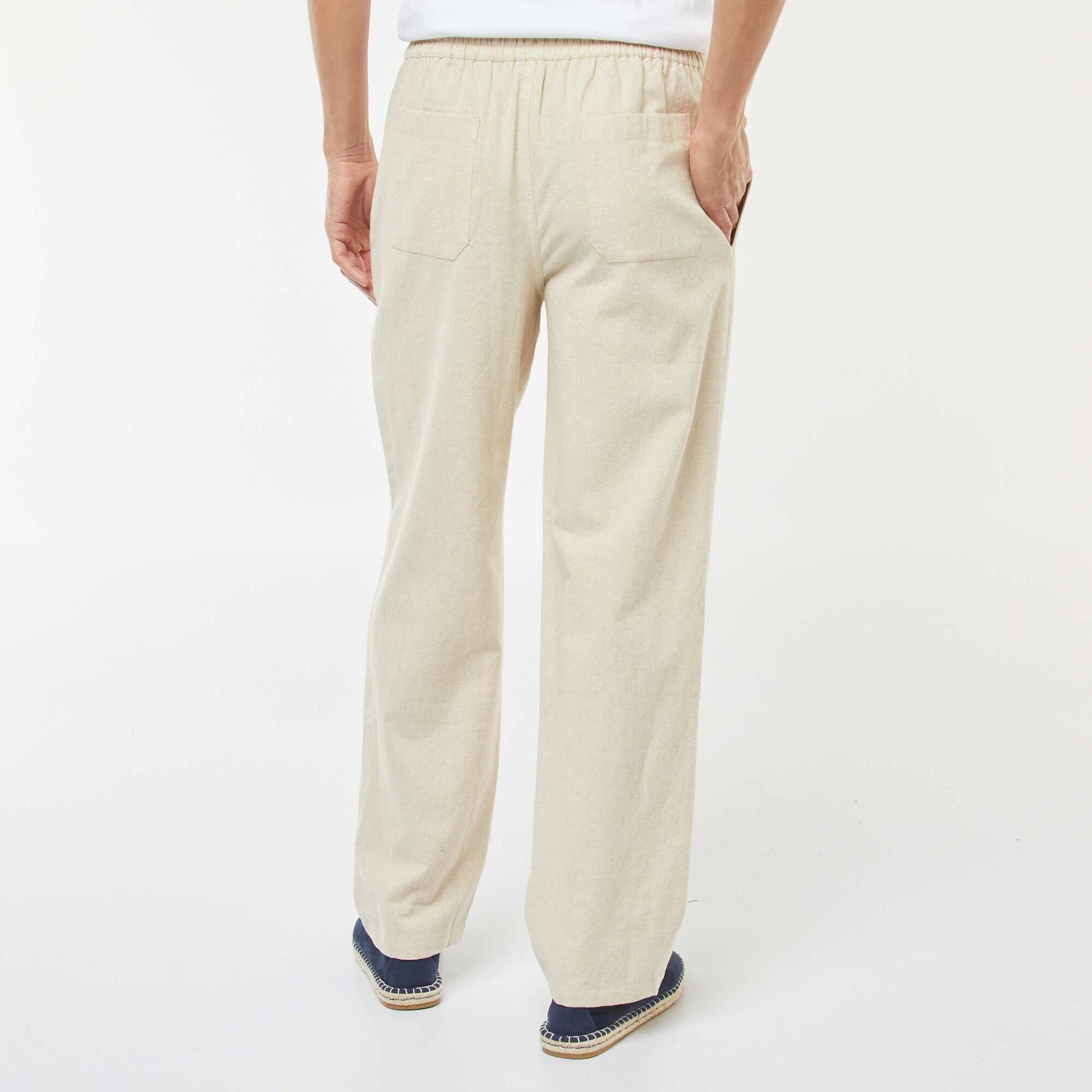 Straight cut linen-blend trousers BEIGE