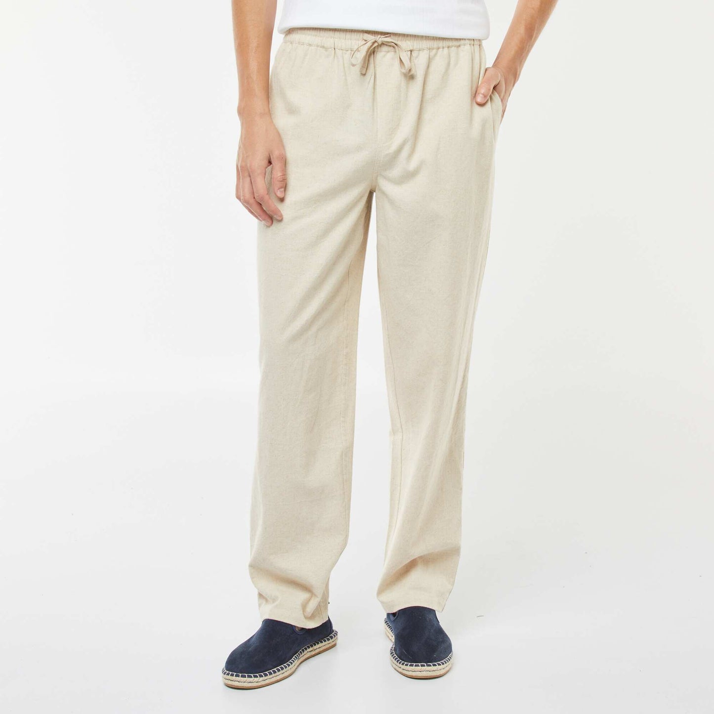 Straight cut linen-blend trousers BEIGE