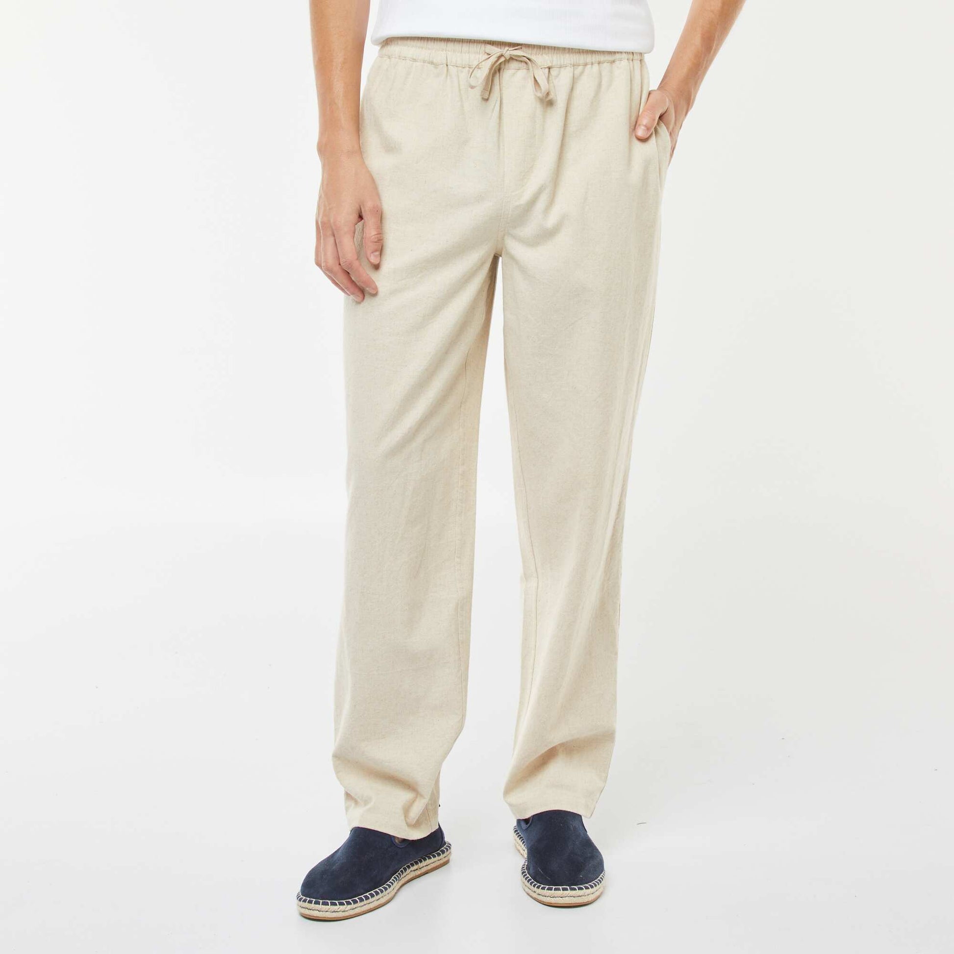 Straight cut linen-blend trousers BEIGE