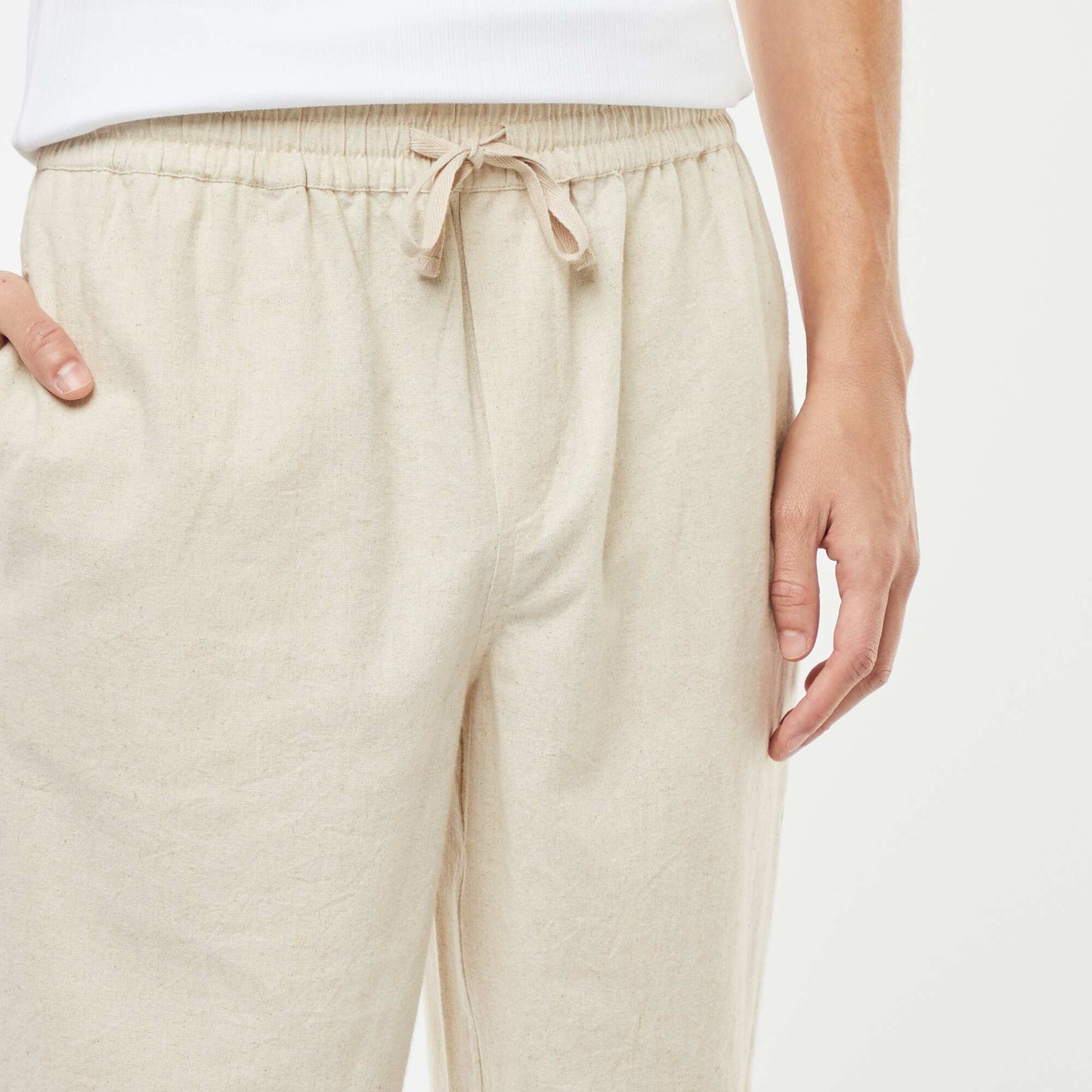 Straight cut linen-blend trousers BEIGE