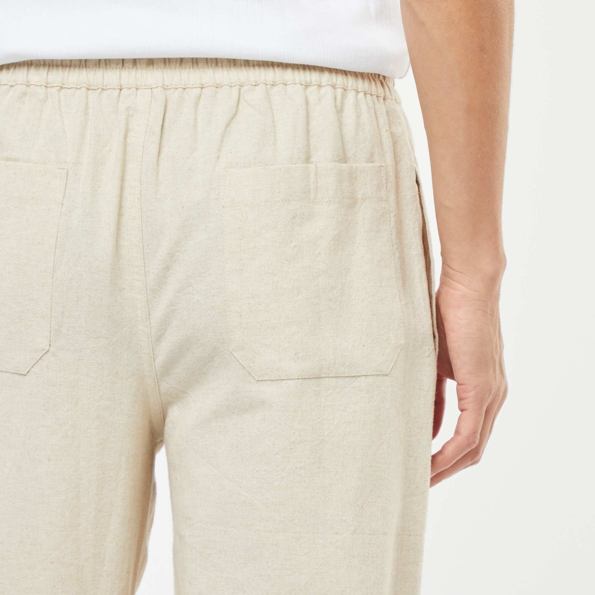 Straight cut linen-blend trousers BEIGE