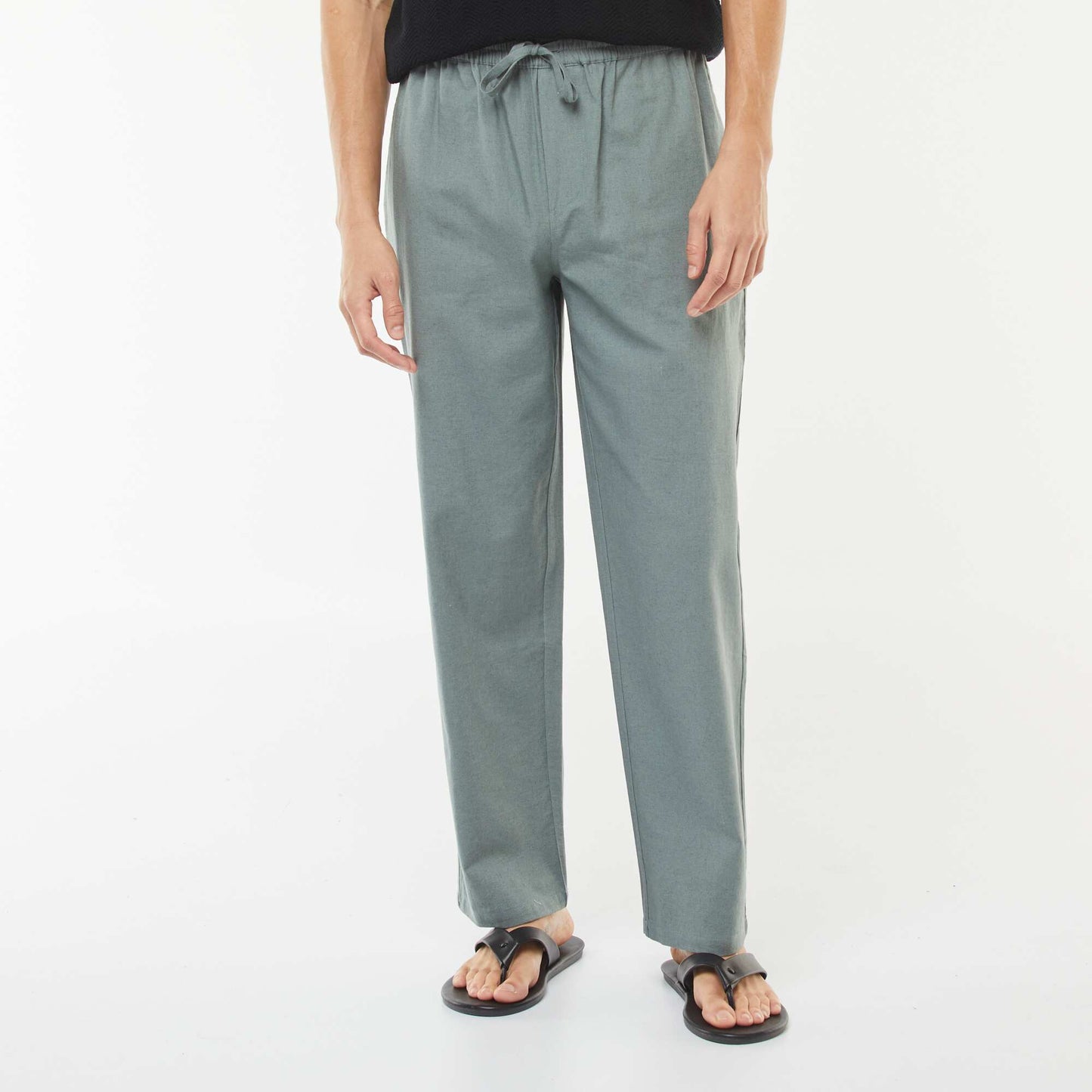 Straight cut linen-blend trousers GREEN