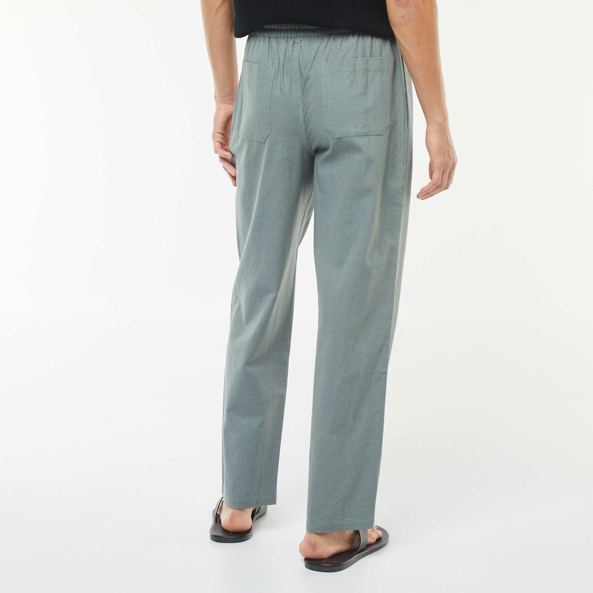 Straight cut linen-blend trousers GREEN
