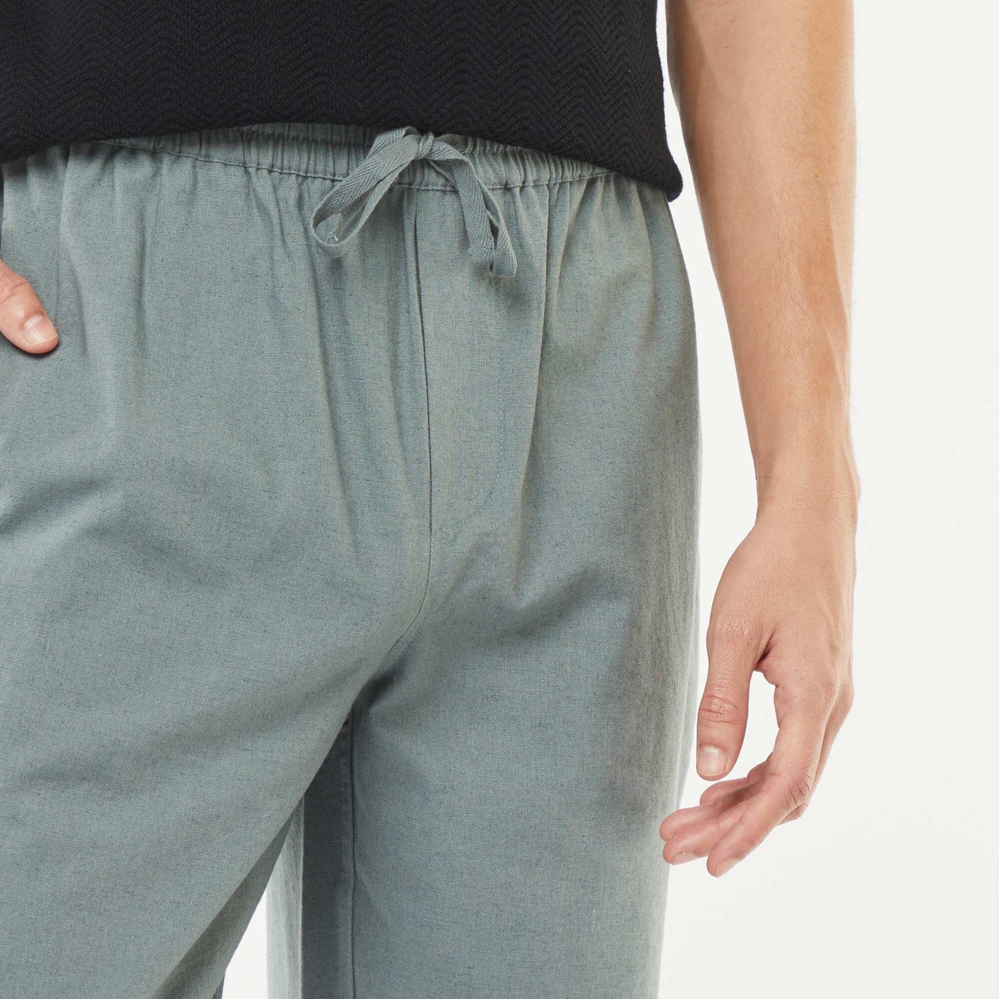 Straight cut linen-blend trousers GREEN