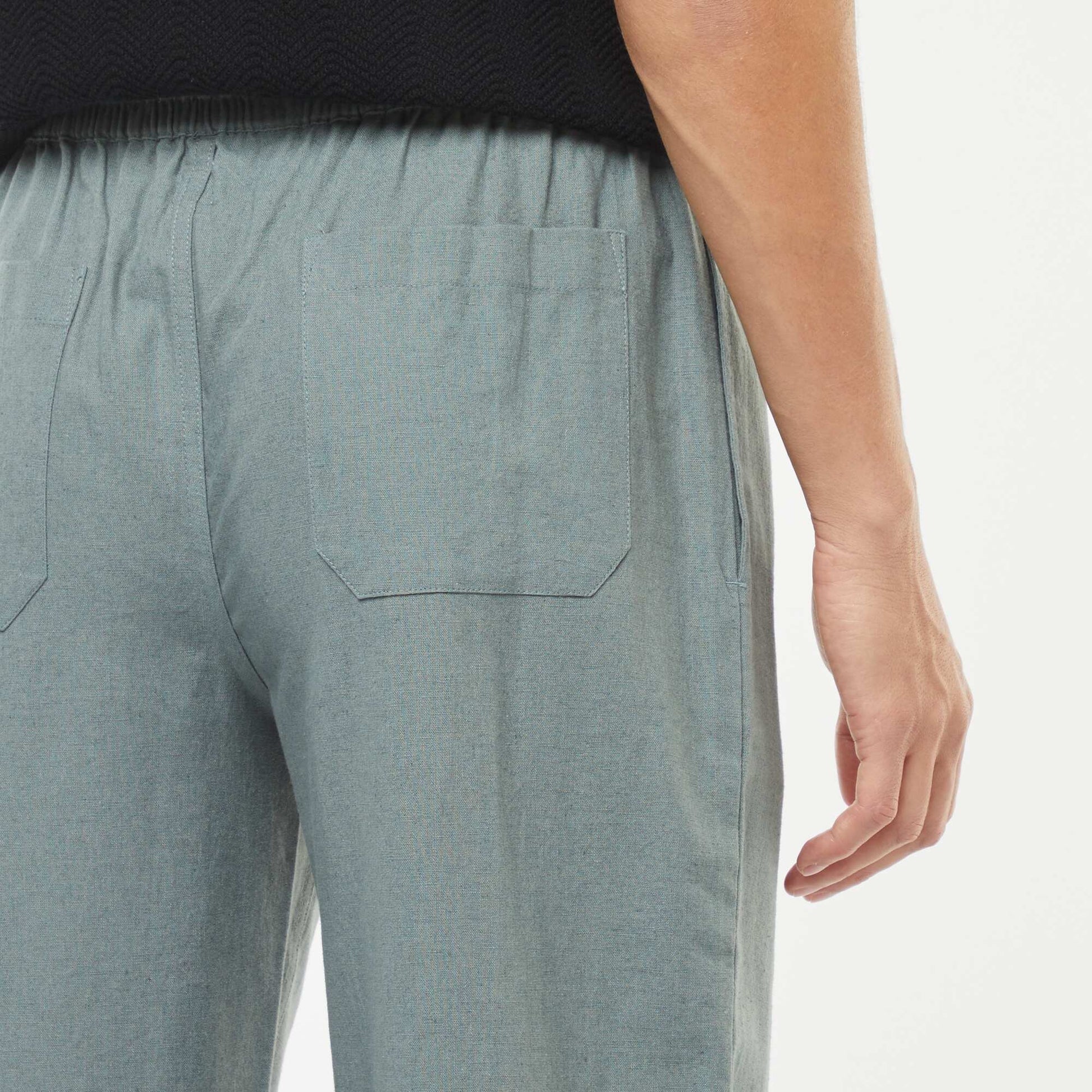Straight cut linen-blend trousers GREEN
