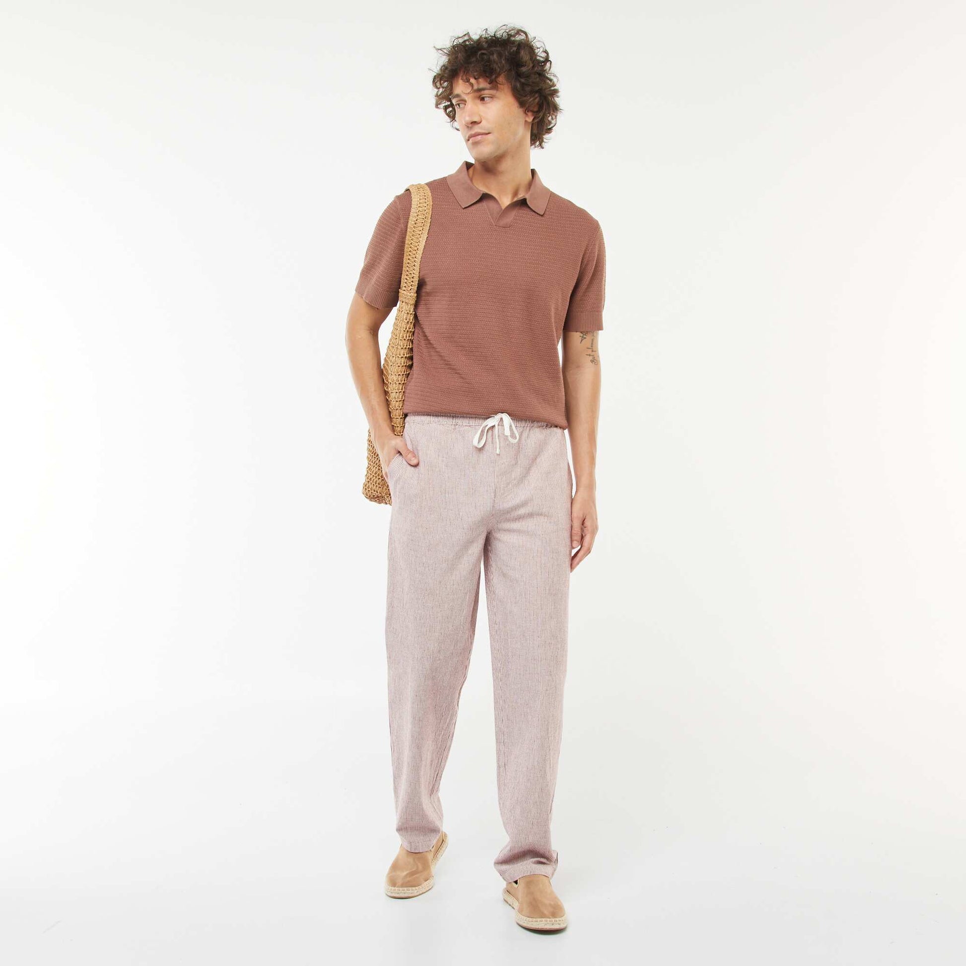 Straight cut linen-blend trousers RED