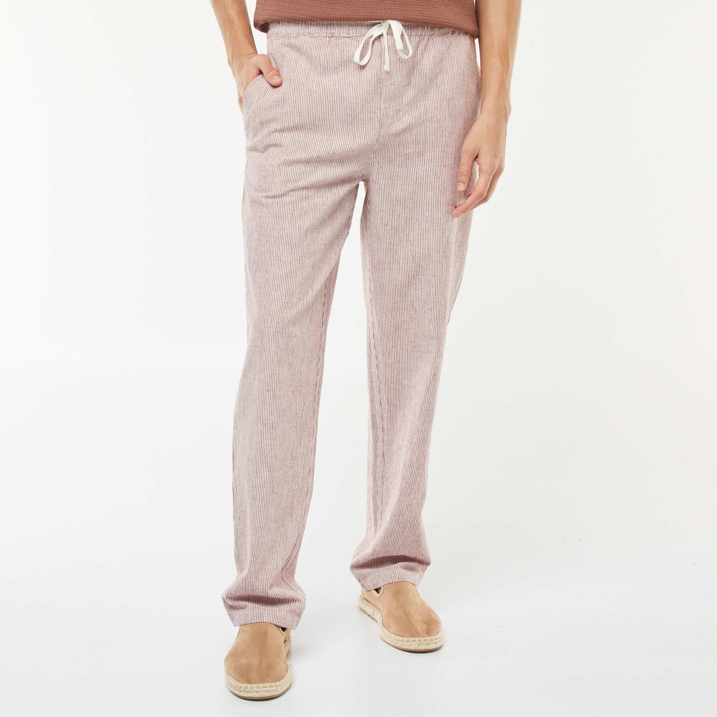 Straight cut linen-blend trousers RED