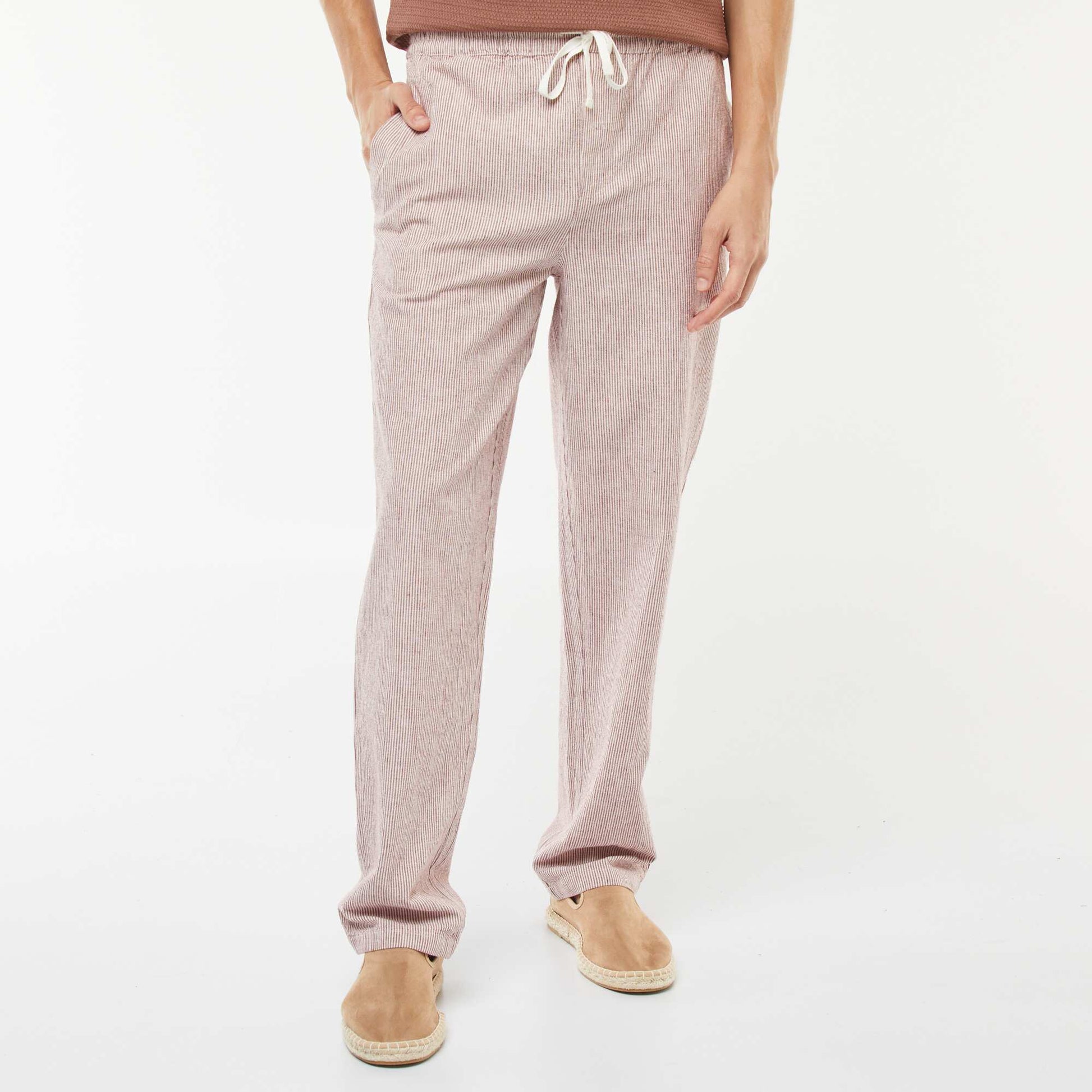 Straight cut linen-blend trousers RED