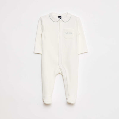 Warm long sleepsuit with Peter Pan collar WHITE