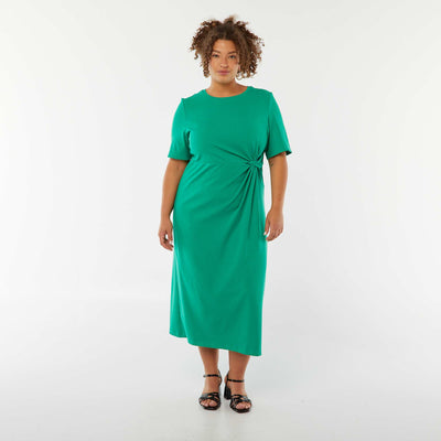 Midi length plain draped dress GREEN
