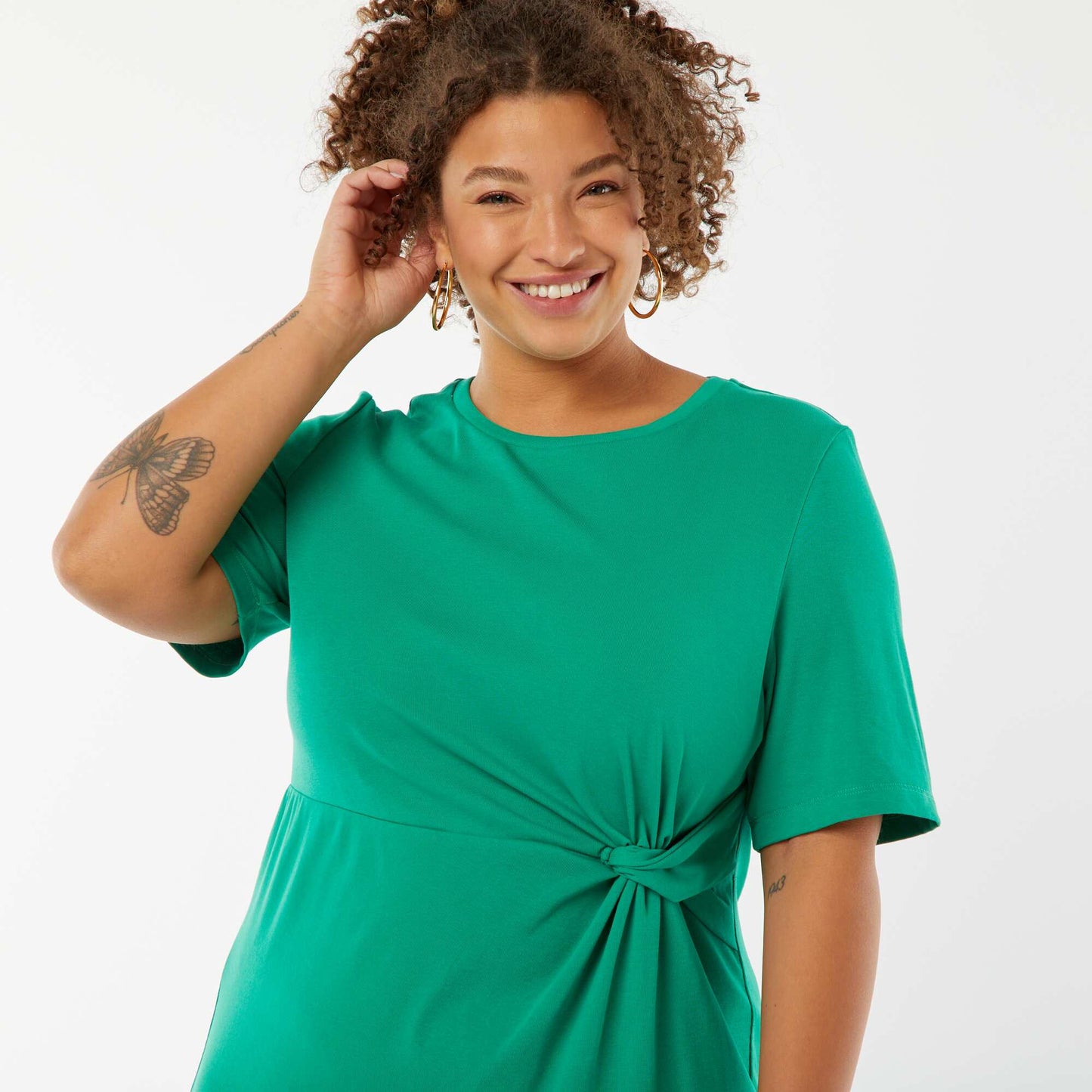 Midi length plain draped dress GREEN