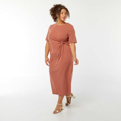 Midi length plain draped dress PINK