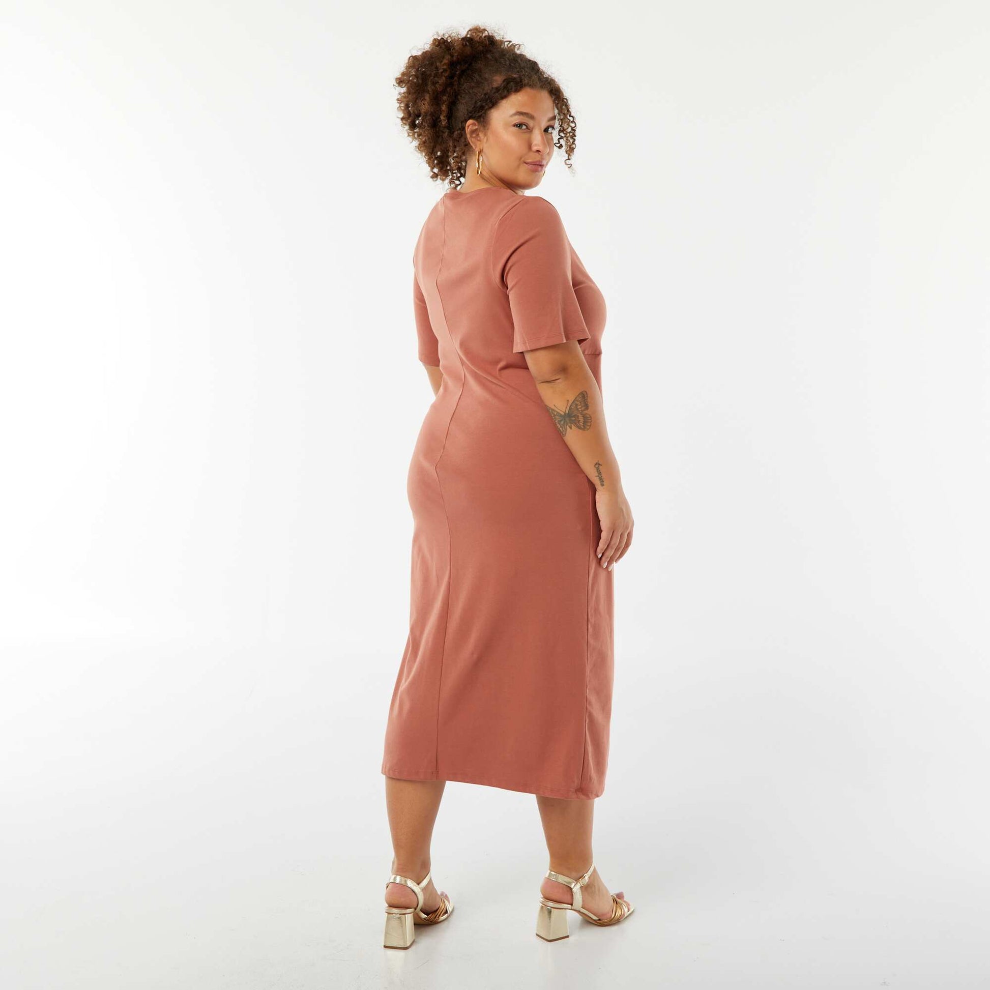 Midi length plain draped dress PINK