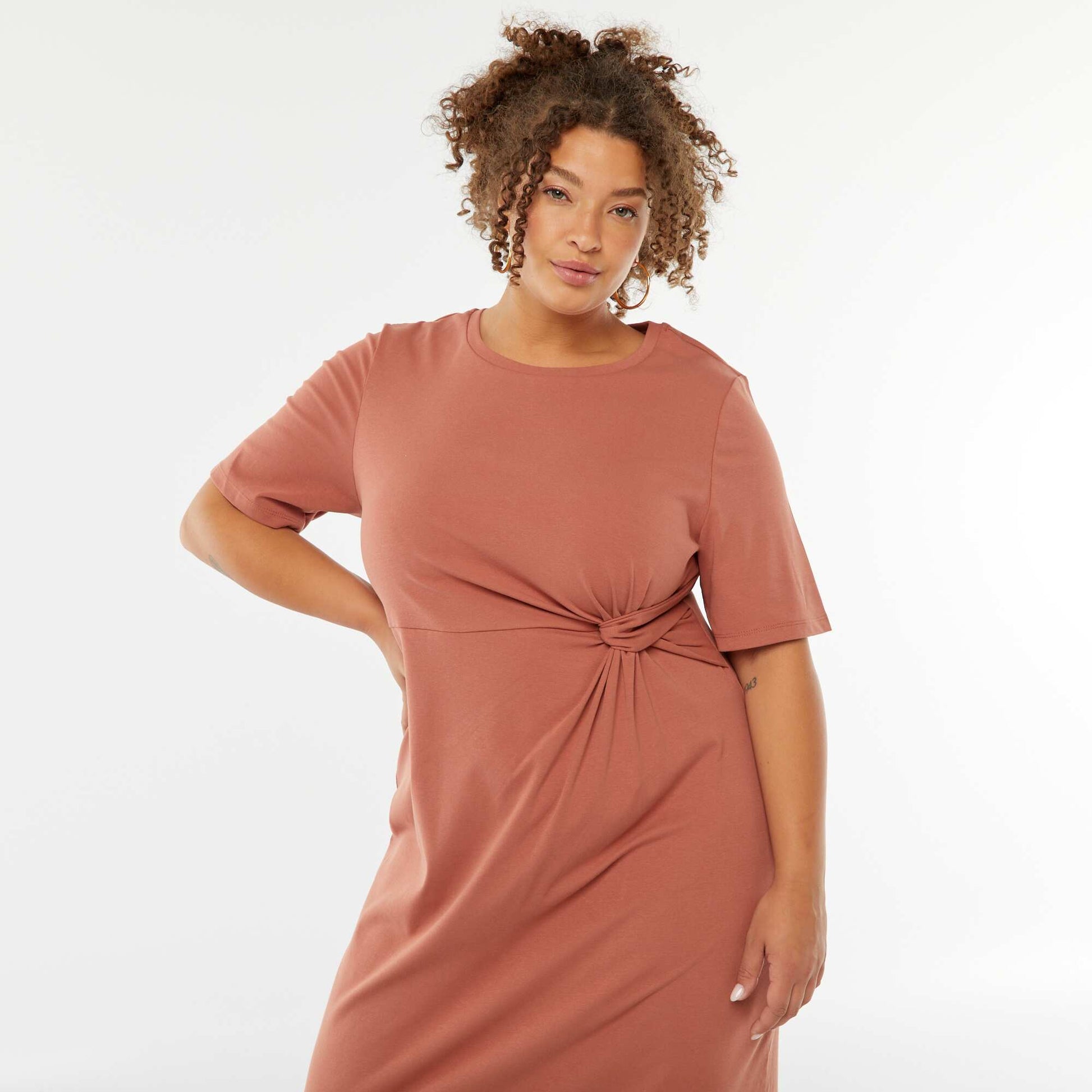 Midi length plain draped dress PINK