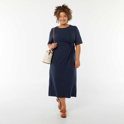 Midi length plain draped dress BLACK