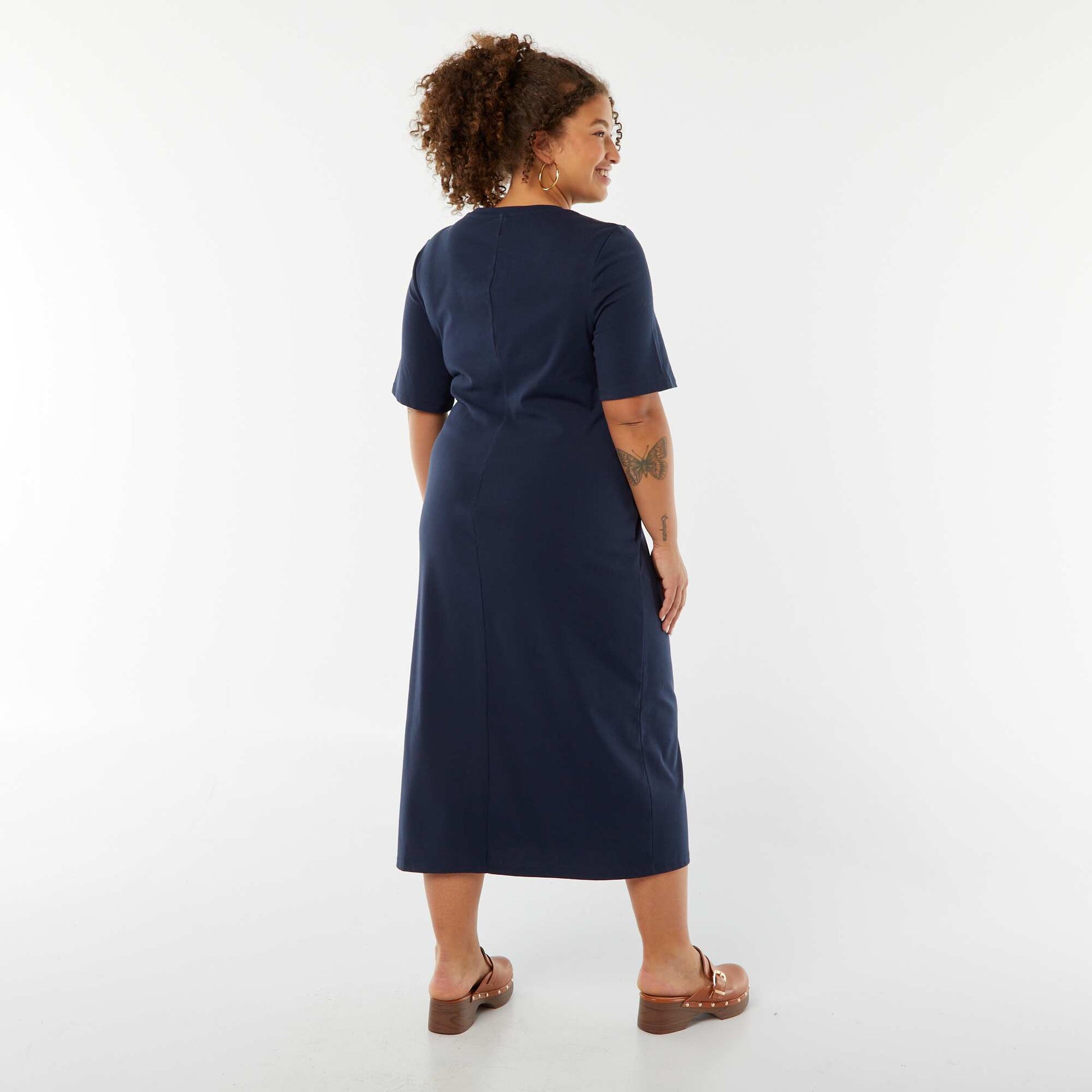 Midi length plain draped dress BLACK