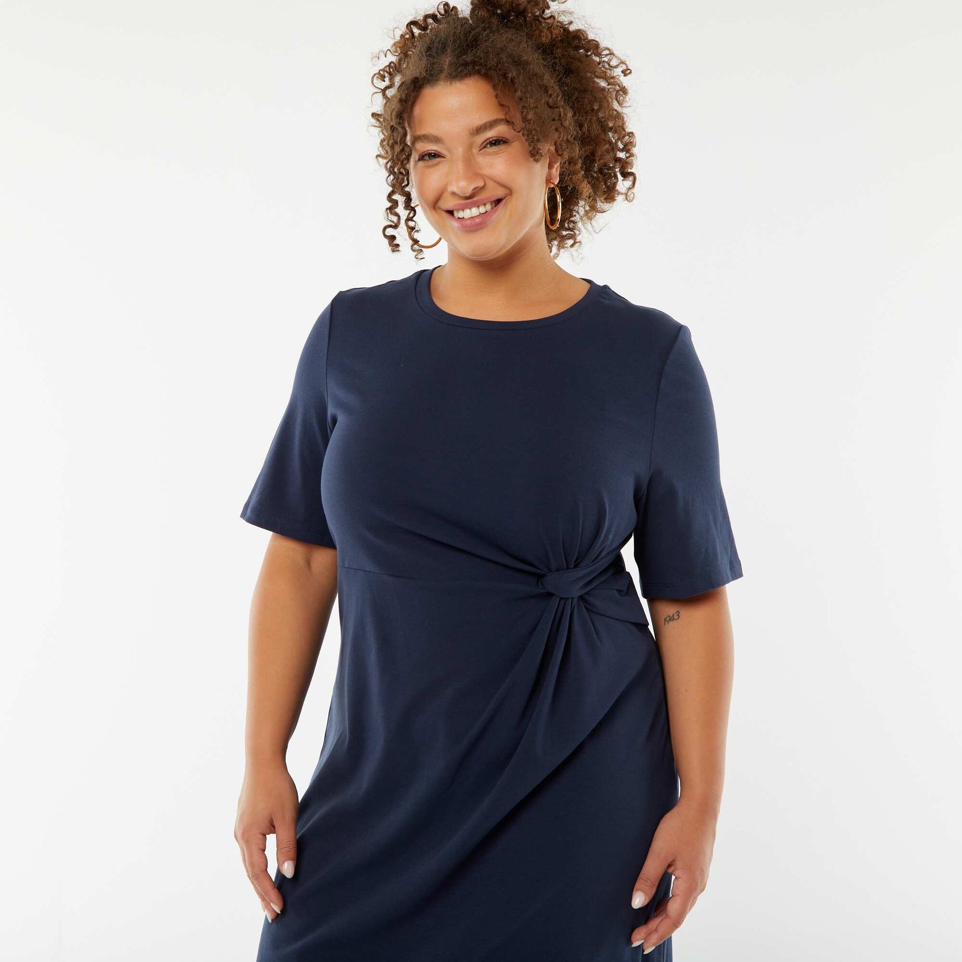 Midi length plain draped dress BLACK