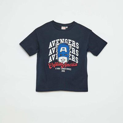 Marvel print short-sleeved T-shirt BLUE