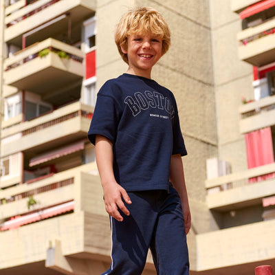 Short-sleeved varsity-style T-shirt BLUE