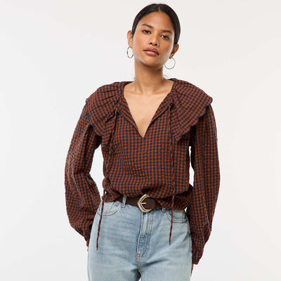 Blouse with large Peter Pan collar BROWN