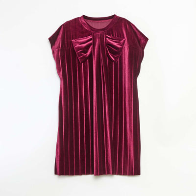 Velvet Knit Dress with Large Bow RED