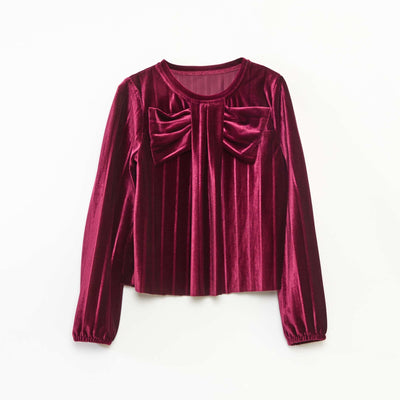 Ribbed Velvet Knit Top with Solid Bow RED
