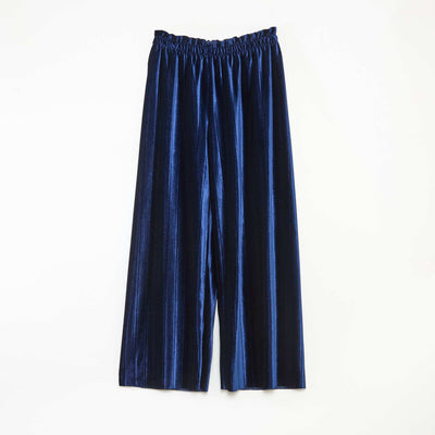 Wide Leg Ribbed Velvet Knit Pants BLUE