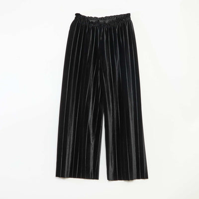 Wide Leg Ribbed Velvet Knit Trousers BLACK